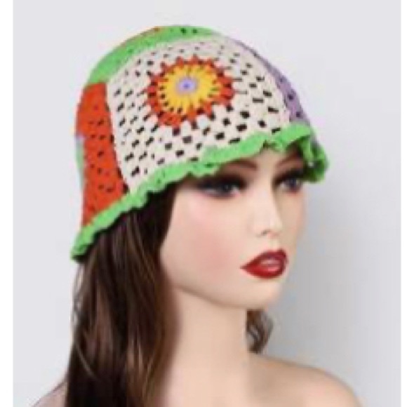 Simple Crochet Hat Multi color flower one size - Picture 2 of 8